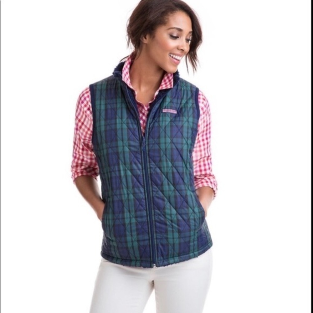 Vineyard Vines Deep Bay Plaid Reversible Vest Size XS